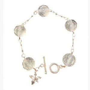 Handcrafted Crystaline Bead and Silver-Tone Chain Bracelet with Rhinestone Charm